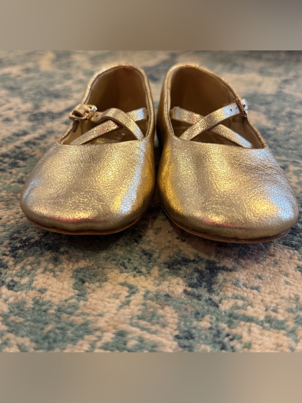 Zara Kids Gold Metallic Mary Jane Flats Size US 7 (EU 23) Toddler Ballet Shoes - Picture 4 of 7